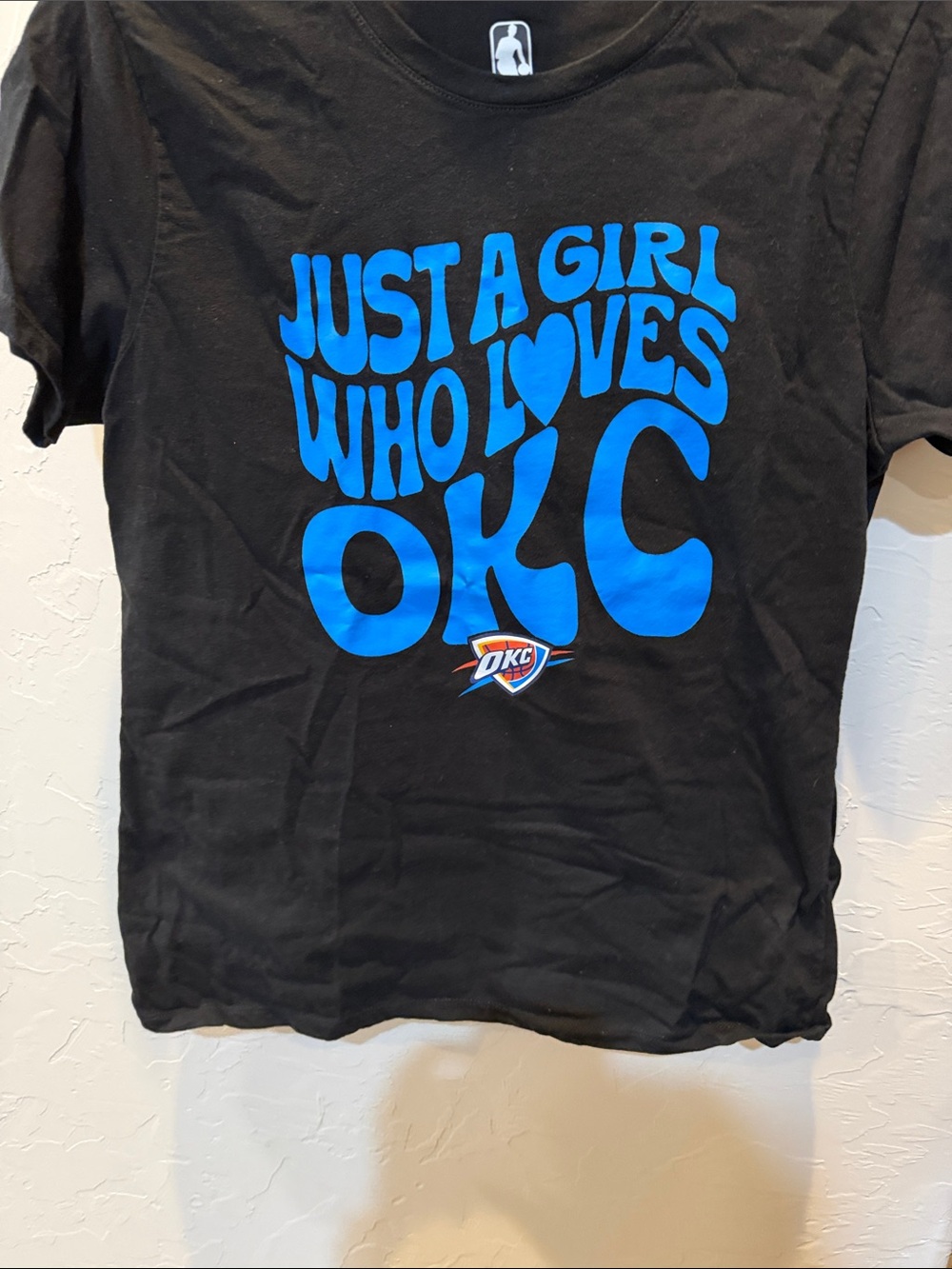 NBA Black Tee with Bright Blue "Just A Girl Who Loves OKC" Graphic
